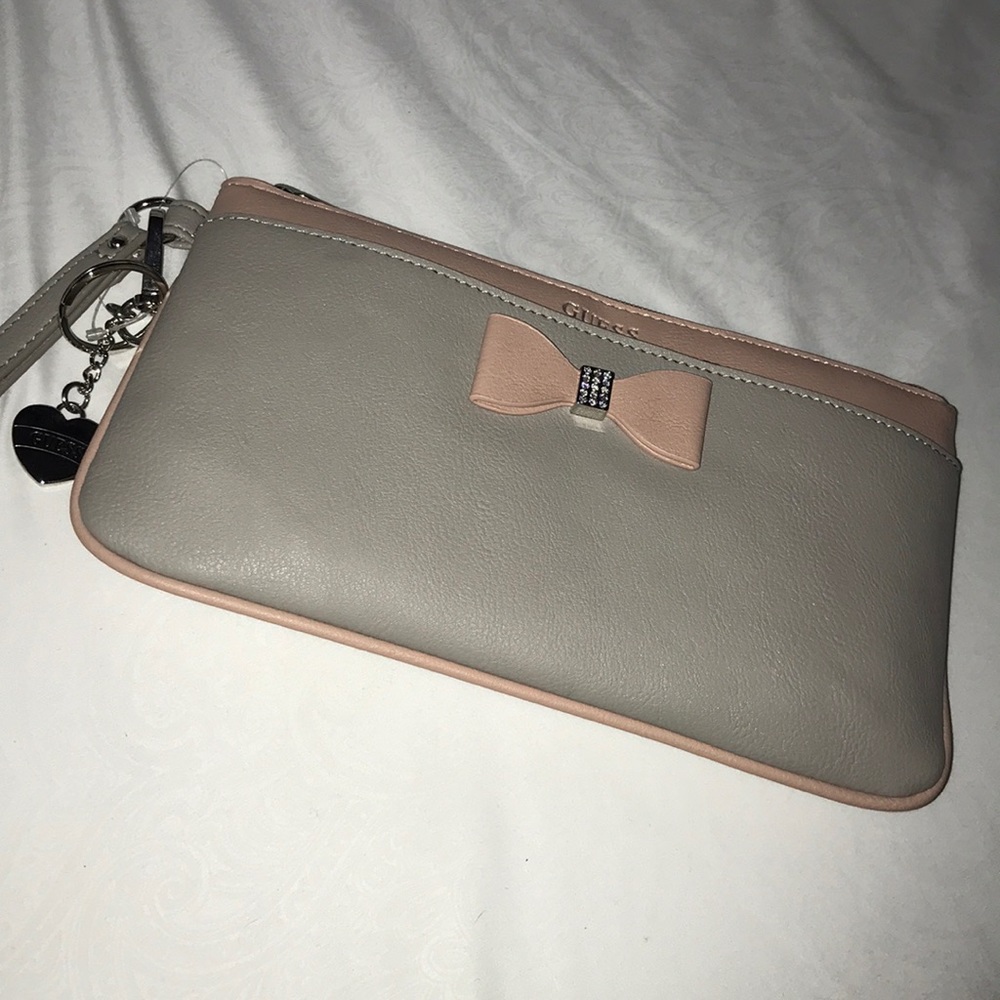 Gray w/ Pink Trim Guess Wristlet
